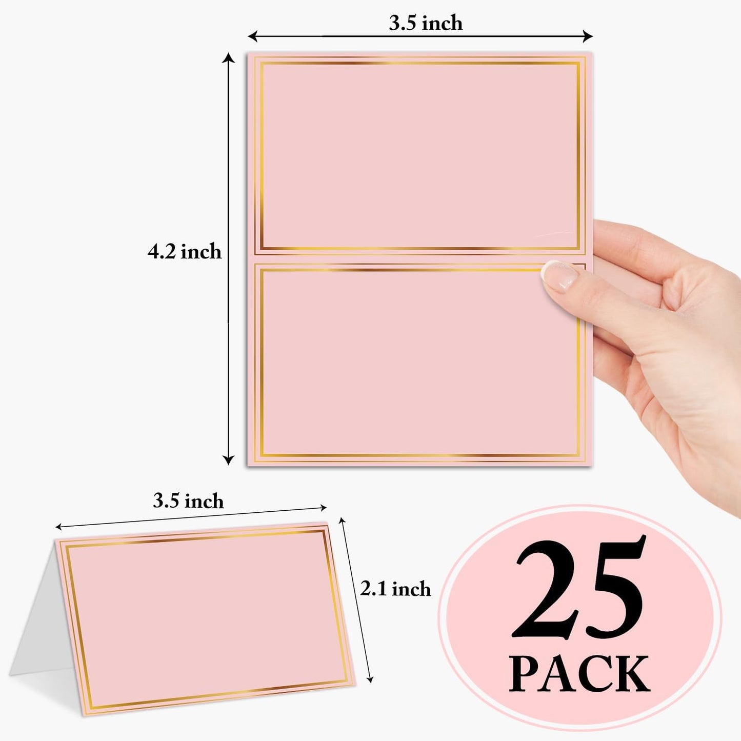 Gold Foil Border Place Cards, Set of 25 Tent Name Cards for Table Setting, Food Label for Wedding, Baby Shower, Birthday Dinner Party Supplies -010