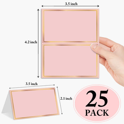 Gold Foil Border Place Cards, Set of 25 Tent Name Cards for Table Setting, Food Label for Wedding, Baby Shower, Birthday Dinner Party Supplies -010