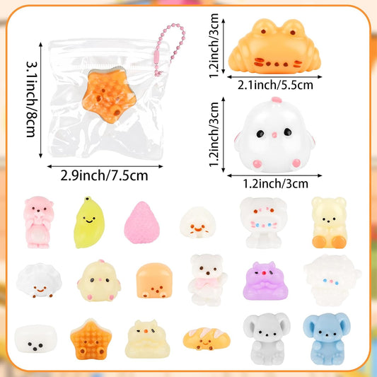 20 Pack Taba Squishy Toys Kit with Keychain Cute Mochi Squishies Sensory Fidget Stress Relief Squeeze Toys Birthday Party Favors for Kids Adults Classroom Prizes Gift Bag Pinata Fillers