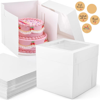 12Pcs 8x8x8 Inches Cake Boxes, Pink Square Bakery Boxes with Window, Disposable Cake Carrier Container for Pastries, Pie, Cookies, Chocolates, Cupcakes, Birthday Party, Wedding