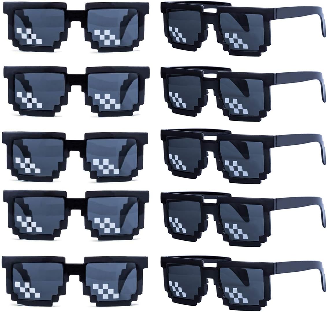 kilofly 10pc 8-Bit Pixel UV Protect Gamer Sunglasses Adult Kids Party Favors