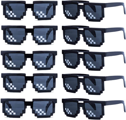 kilofly 10pc 8-Bit Pixel UV Protect Gamer Sunglasses Adult Kids Party Favors