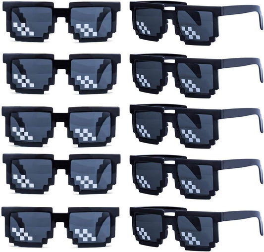 kilofly 10pc 8-Bit Pixel UV Protect Gamer Sunglasses Adult Kids Party Favors