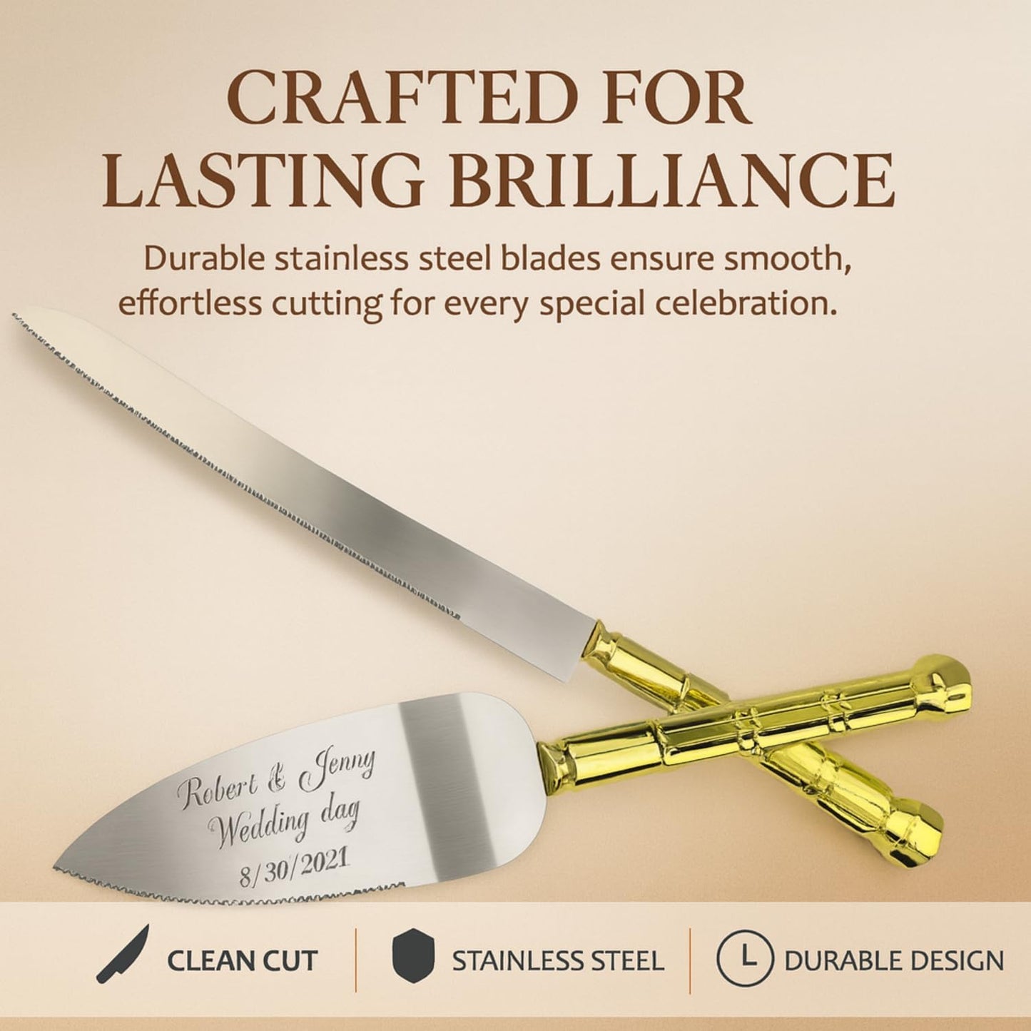 GIFTS INFINITY Personalized Wedding Cake Knife and Server Set with Engraving – Cake Cutting Utensil Set, Keepsake Gift for Wedding, Anniversary, Reception, Birthday & Other Occasions (CH-101WB)