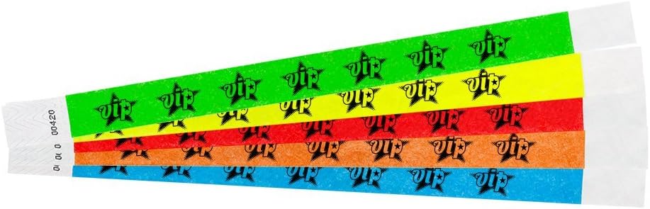 200 WristCo Tyvek Wristbands VIP Star Variety Pack - ¾” x 10”- Waterproof Recyclable Comfortable Tear Resistant Paper Bracelets Wrist Bands for Events Concert Festival Admission Party