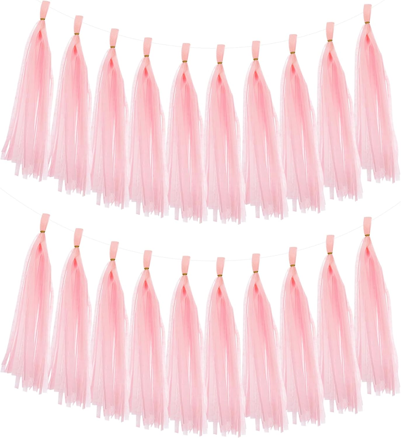 MECCANIXITY 20Pcs Tassel Garland Banner Tissue Paper for Streamers Party Decorations, Valentine's Day Birthday Decor for Women with Rope and Tie Wire (Pink, 14.6Inch)