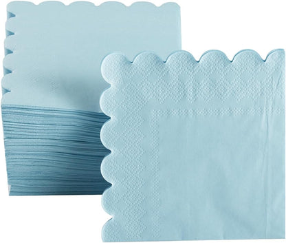 100 Pack Cocktail Napkin 2-Ply Scalloped Edged Dessert Napkins Folded 5 x 5 Inches Disposable Napkins for Dinner Wedding Birthday Party Bridal Anniversary Reception Event (Pink)