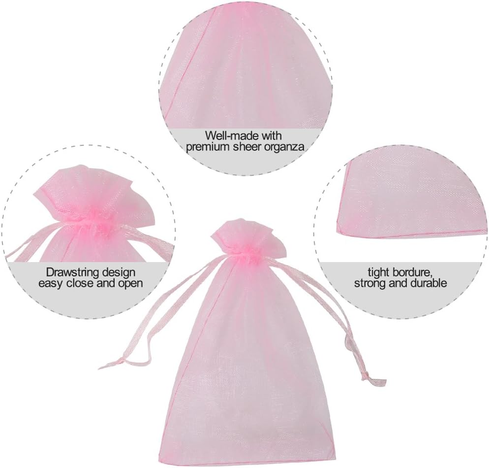 HRX Package 100pcs White Organza Bags, 4x6 inch Mesh Bags Drawstring Gift Bags Jewelry Pouches for Candy Wedding Favors Christmas