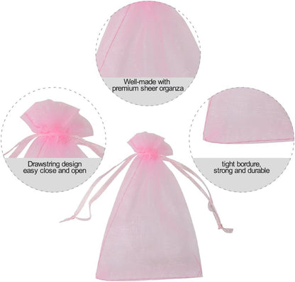 HRX Package 100pcs White Organza Bags, 4x6 inch Mesh Bags Drawstring Gift Bags Jewelry Pouches for Candy Wedding Favors Christmas