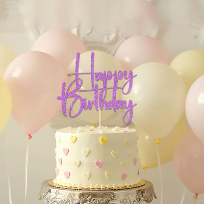 Happy Birthday Cake Topper,black Glitter Cake Pick Bunting Decor for Anniversary Birthday Party Cake Decorations Supplies