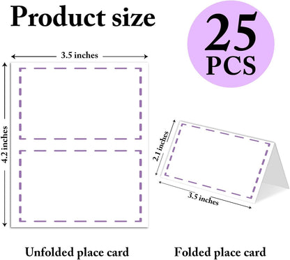 25 Pack Pink Plaid Bow Place Cards, Editable Name Cards for Table Setting, Tent Cards Food Label for Dinner Party, Bridal Shower, Wedding, Baby Shower and Events -T30