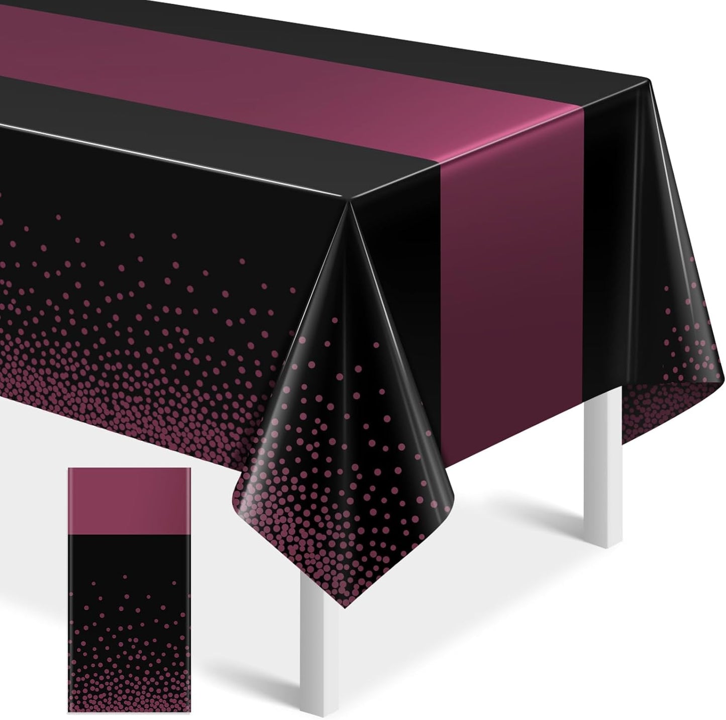 MASHAN 3Pcs Black and Red Tablecloth Party Decorations,Plastic Black Table Cloth Printed Red Table Runner Disposable Rectangle Cover for Birthday Weeding Anniversary Graduation Party,54 x108 Inch