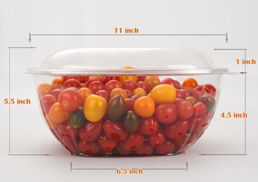 GOLDEN APPLE, 160oz-5sets Disposable Plastic Serving Square Bowls with Lids, Large Clear Plastic Disposable Salad Containers