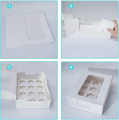 Yeplan 50 Packs Cupcake Boxes,9.4x6.1x3.14 Inches 6 Count Cupcake Box,White Cupcake Containers with Clear Window and Six Treat Holder,Pastry and Cookie Boxes,Bakery Boxes