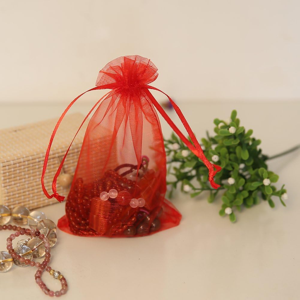 HRX Package 100pcs White Organza Bags, 4x6 inch Mesh Bags Drawstring Gift Bags Jewelry Pouches for Candy Wedding Favors Christmas