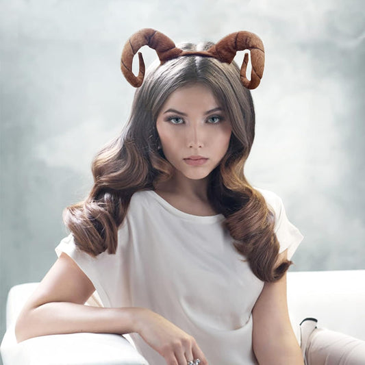 YAXAMING Halloween Antelope Horns Headband Brown Ram Hair Hoops Bands Goat Sheep Animal Headpiece Hairband Women Christmas Holiday Festival Parade Wedding Cosplay Dress Up Birthday Party Accessories