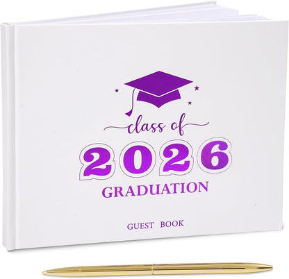 Graduation Guest Book, Class of 2026 Graduation Guest Book with Pen, Hardcover Guest Sign in Book, Memory Scrapbook, Graduation Decorations, Grad Party Supplies for High School，College (Blue)