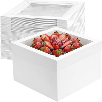 Moretoes 30pcs Cake Boxes 12x12x8 Inch, Bakery Containers with Large Window, 12 Inch White Cake Carrier, Disposable Boxes for Birthday, Party, Cupcake Cookie Pie Pastry