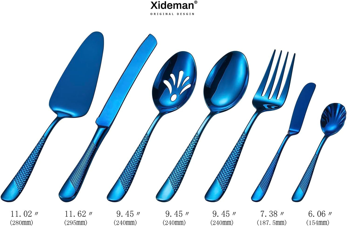 Xideman® 7-Piece Hammered 18/10 Stainless Steel Silverware Serving Utensil Set - Hostess Flatware with Cake Knife & Cake Server (Champagne Gold)