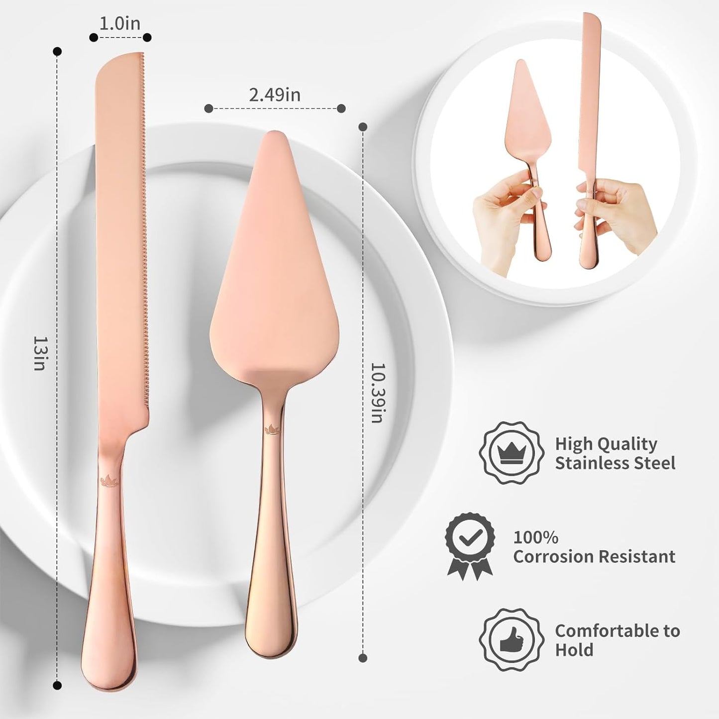 SANEXC Cake Cutting Set for Wedding - Extended Cake Knife And Server Set Thickened Stainless Steel Cake Cutter and Pie Spatula Great for Birthday Anniversary Christmas Gift Silver 2 Pcs