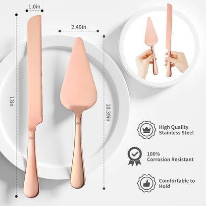 SANEXC Cake Cutting Set for Wedding - Extended Cake Knife And Server Set Thickened Stainless Steel Cake Cutter and Pie Spatula Great for Birthday Anniversary Christmas Gift Silver 2 Pcs