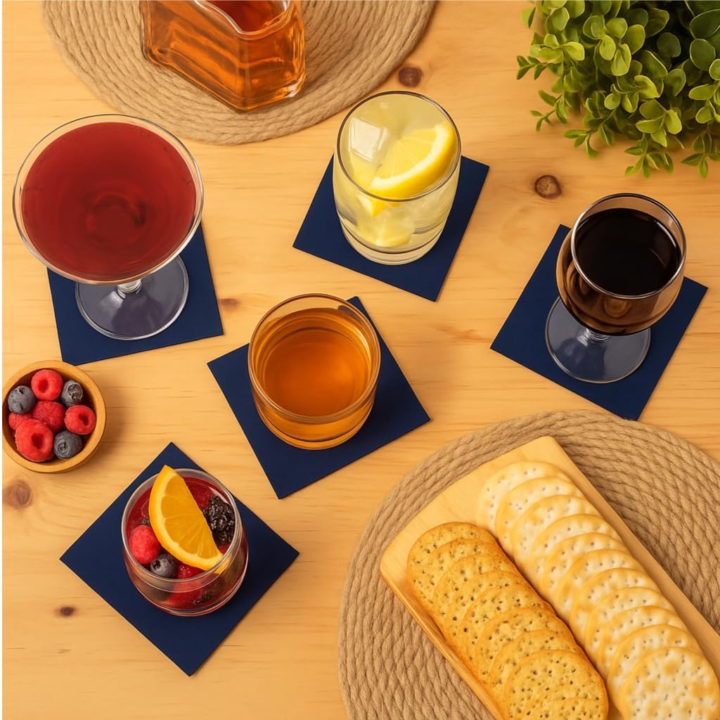 AH AMERICAN HOMESTEAD Cocktail Napkins-Disposable Beverage/Bar Napkins-White Linen-Like Square Napkins-Eco-Friendly & Compostable-Everyday Use, Party or Wedding 4.75inch x 4.75inch (100 Count, White)