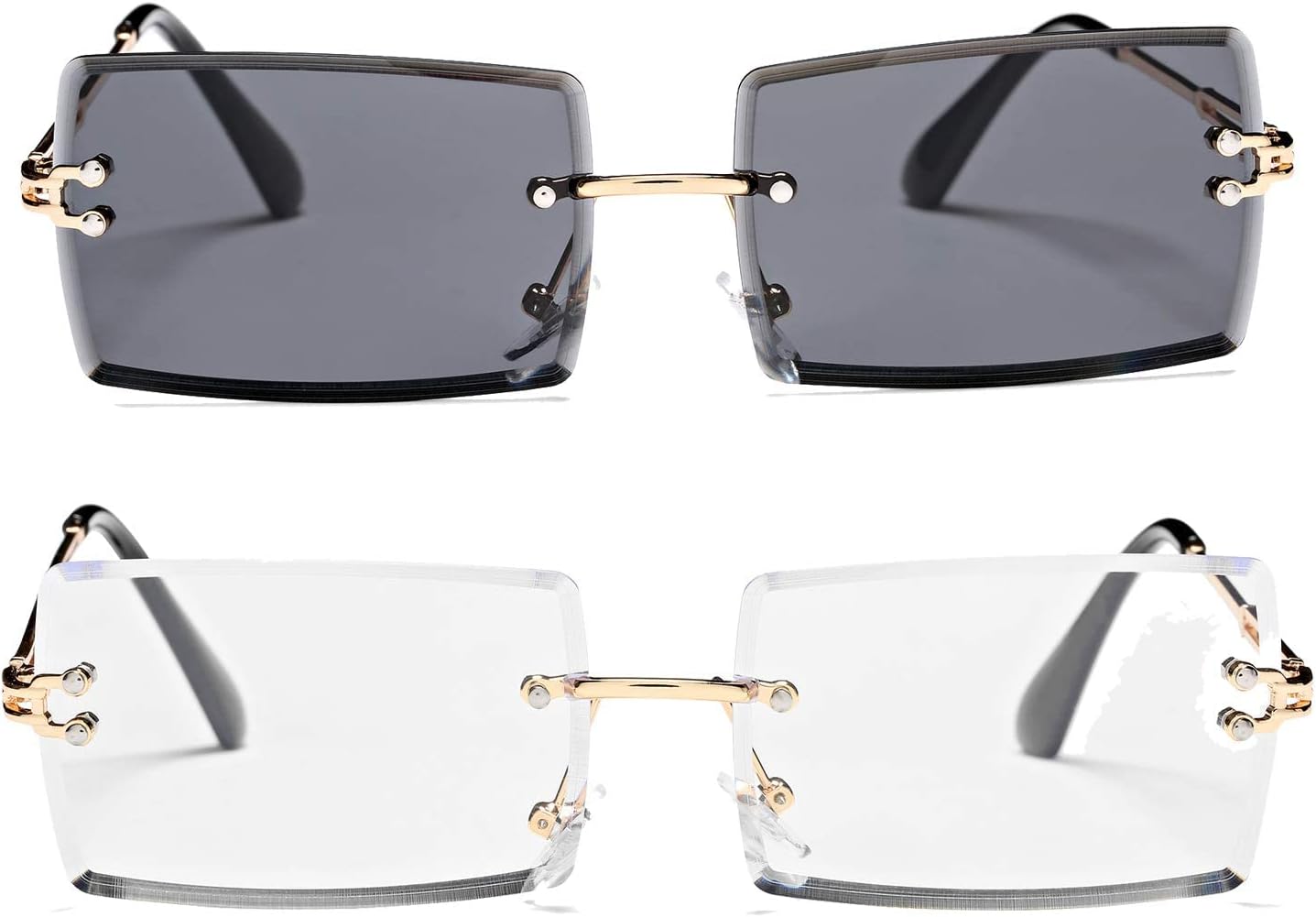 Rectangle Sunglasses for Men/Women Small Rimless Square Shade Eyewear