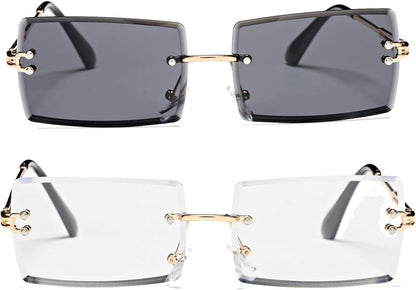 Rectangle Sunglasses for Men/Women Small Rimless Square Shade Eyewear