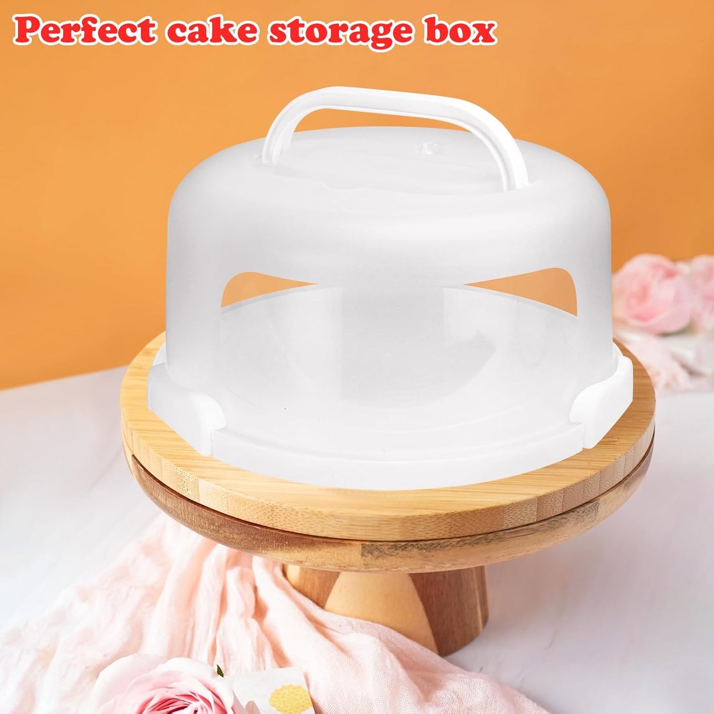 Cake Carrier with Lid and Handle, Fit 10’’ Cake Stand with Lid, Cake Transport Storage Container, Cake Containers Cover Stand with Lids, 3 Secure Side Closures (Pink)