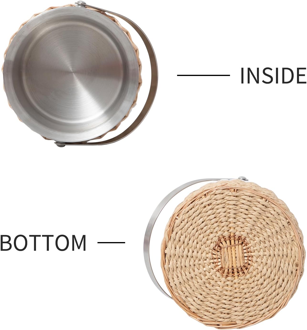 Handwoven 3L Stainless Steel Ice Bucket with Lid and Ice Tongs, Large Insulated Chilling Bucket Handcrafted Wicker Paper Rope for Party Wedding Home Bar Decor