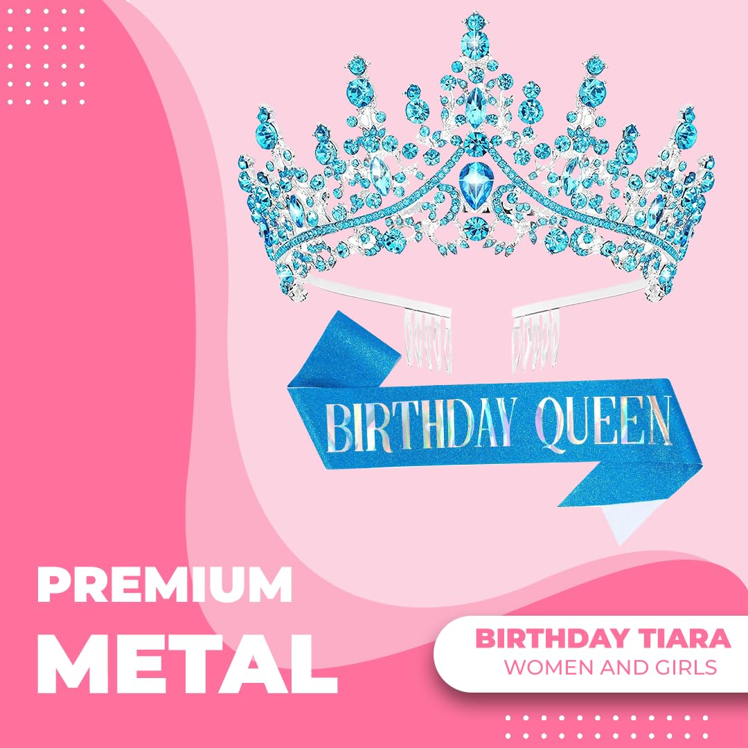 Birthday Tiara Crown with Sash for Women, Headband Hair Accessories for Wedding Party Costume