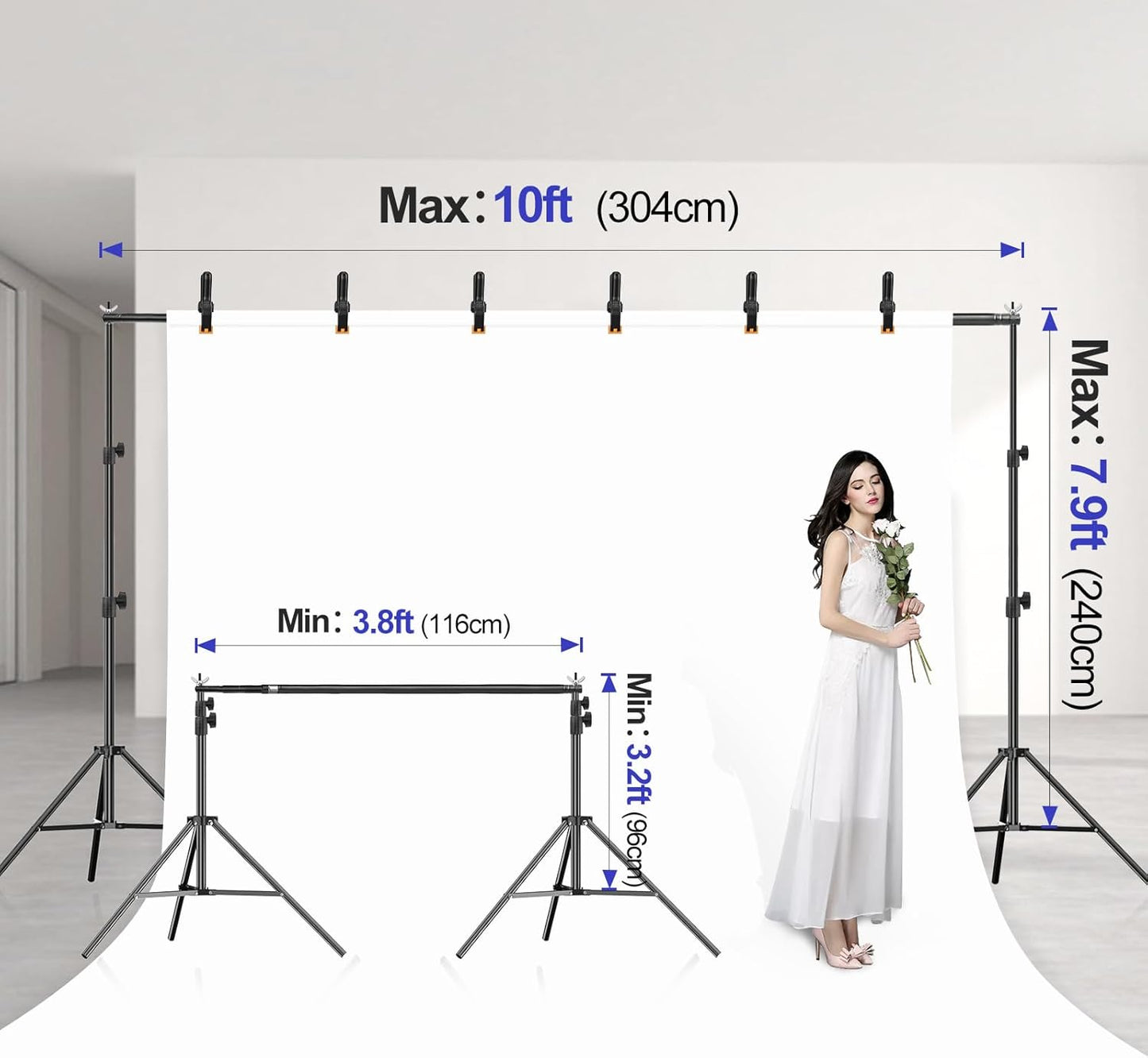 EMART 10x10FT Backdrop Stand, Photo Studio Back Drop Adjustable Stand with 6 Backdrop Clamps,2 Sandbags and Carry Bag,Heavy Duty Background Support System Kit for Photography,Parties,Wedding,Video