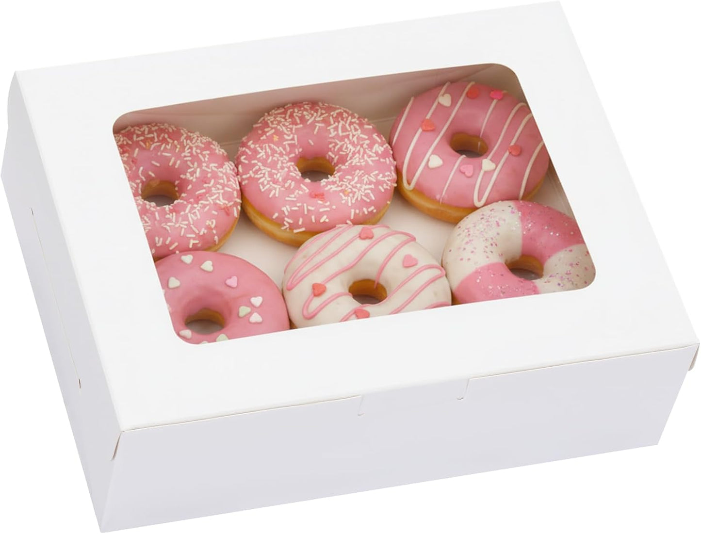 TOMNK 30pcs Cookie Boxes, 8x6x2.5 Inches 3 Style Windows Treat Boxes with Window for Treats, Chocolate Covered Strawberries, Muffins, Donuts