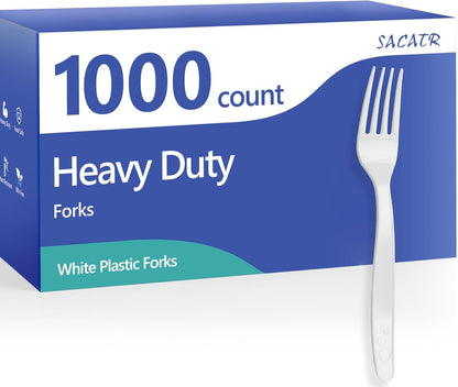 SACATR 1000 Count Plastic Forks Heavy Duty, Plastic Silverware Clear Forks, Premium Disposable Forks Bulk, BPA-Free, Heat Resistant, Suitable for Parties, Events and Everyday Use