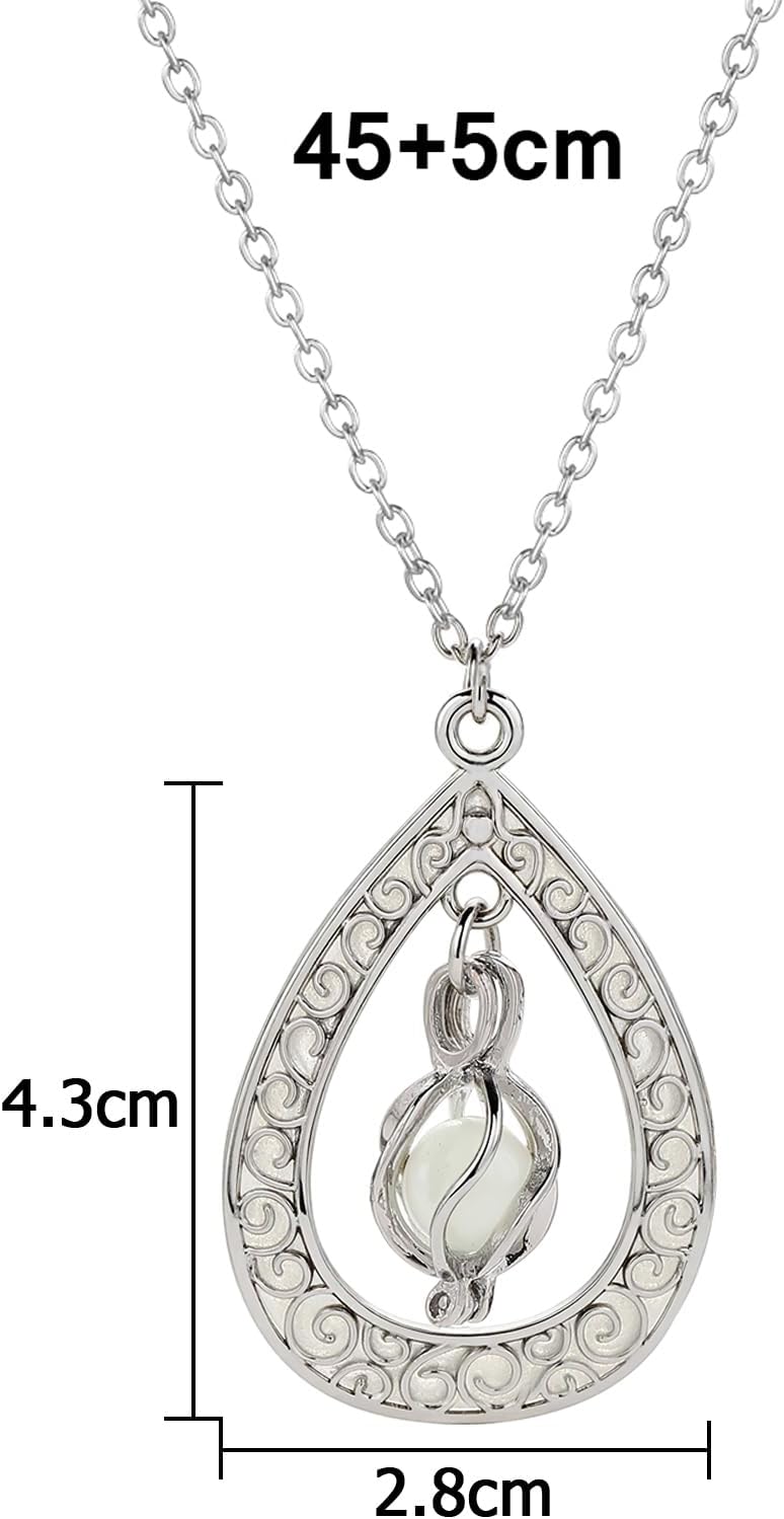 EEQQBZ Glow in The Dark Silver Teardrop shape necklace,Fantasy Glowing Jewelry Charm