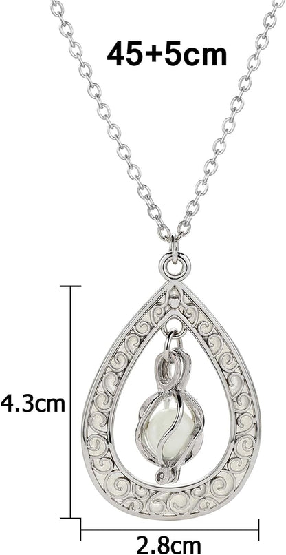 EEQQBZ Glow in The Dark Silver Teardrop shape necklace,Fantasy Glowing Jewelry Charm