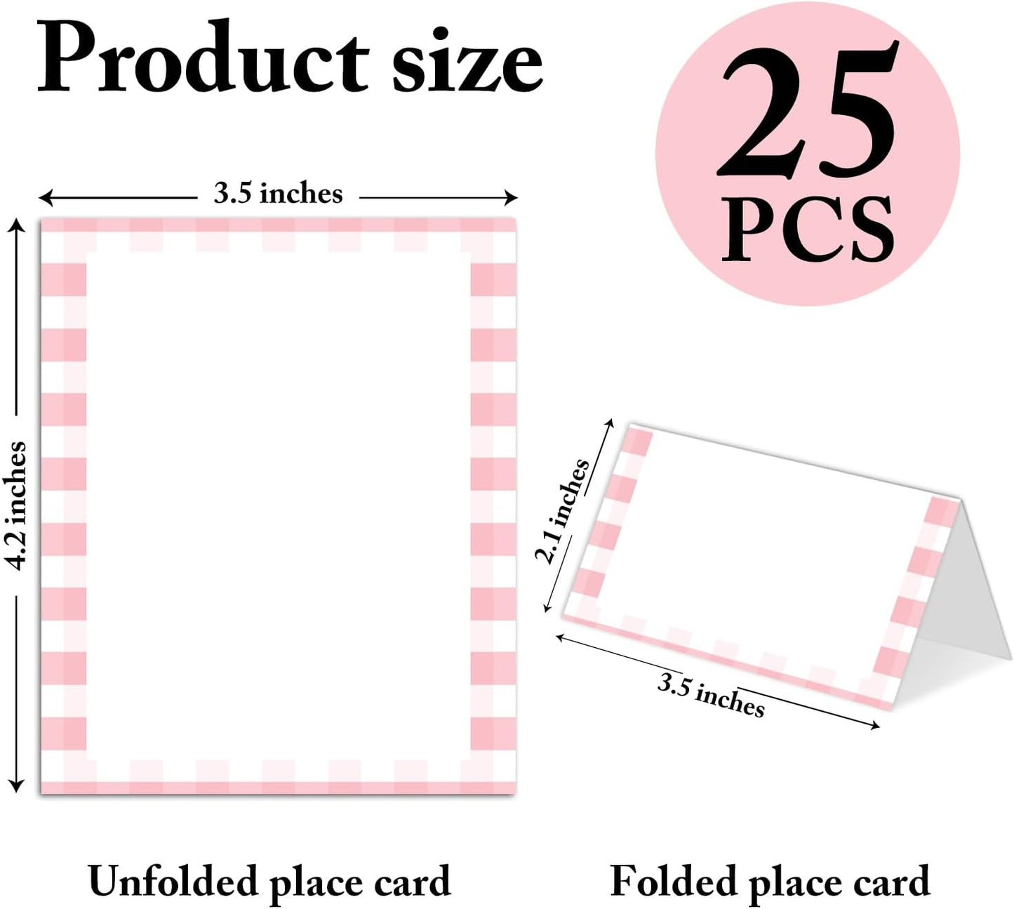 25 Pack Pink Plaid Bow Place Cards, Editable Name Cards for Table Setting, Tent Cards Food Label for Dinner Party, Bridal Shower, Wedding, Baby Shower and Events -T30