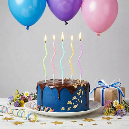 12-Count Spiral Birthday Candles, Long Twisty Gold Party Candles with Candle Holders, Long Burning for Weddings, Birthdays, Party Decorations, Cupcakes, Anniversary and Meetups (Gold)