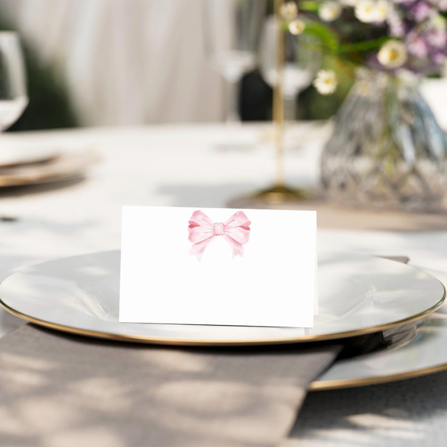 Pink Bow Place Cards, Name Cards for Table Setting, Tented Food Setting Cards for Bridal Shower, Wedding, Baby Showers, Banquets, Reserved Table Signs, 25 Pack Birthday Party Decorations -01