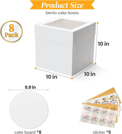 COTOPHER 50 Pcs Cake Boxes 8 Inch, 8x8x5 Inches Cake Containers (25 Boxes & 25 Boards), White Bakery Boxes with Windown for Cookies, Desserts, Cupcake, Pastries, Birthday, Wedding, Mother's Day
