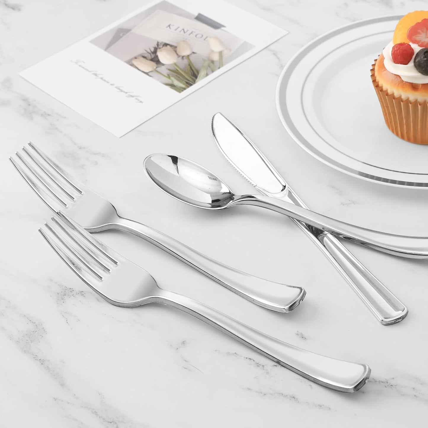 BESTVIP 60PCS Gold Plastic Silverware, Disposable Utensils, Heavy Duty Cutlery Set of 30 Forks, 15 Spoons, 15 Knives for Party, Christmas, Wedding, Catering and Daily Use