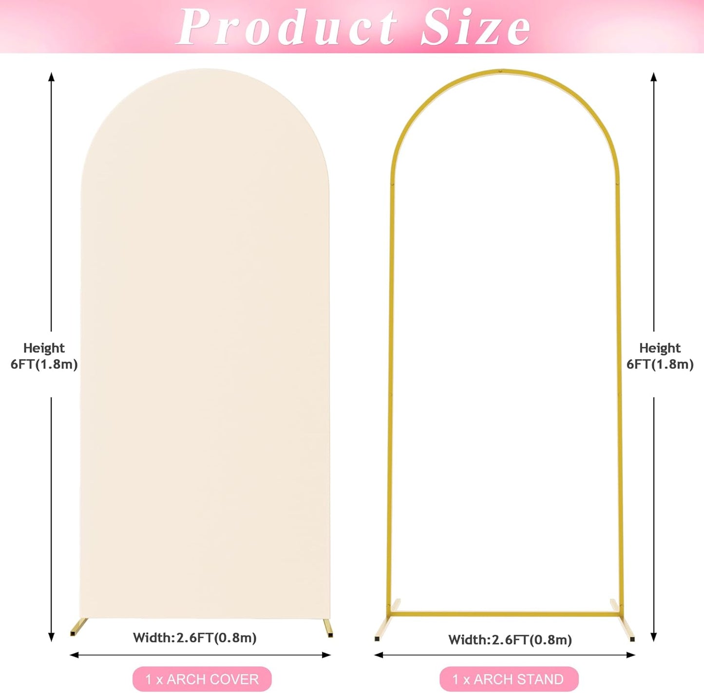 Wokceer 7.2 FT Wedding Arch Backdrop Stand and White Arch Cover, Metal Arch Stand with Arch Stand Cover for Birthday Party Wedding Ceremony Bridal Baby Shower Event Decor