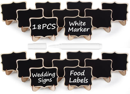 Herda 18PCS Mini Chalkboard Signs with Easel Stand,Food Labels for Party Buffet for Graduation Decor/Wedding Signs,Catering Supplies Buffet Display/Party Supplies/Place Cards,Reserved Table Numbers