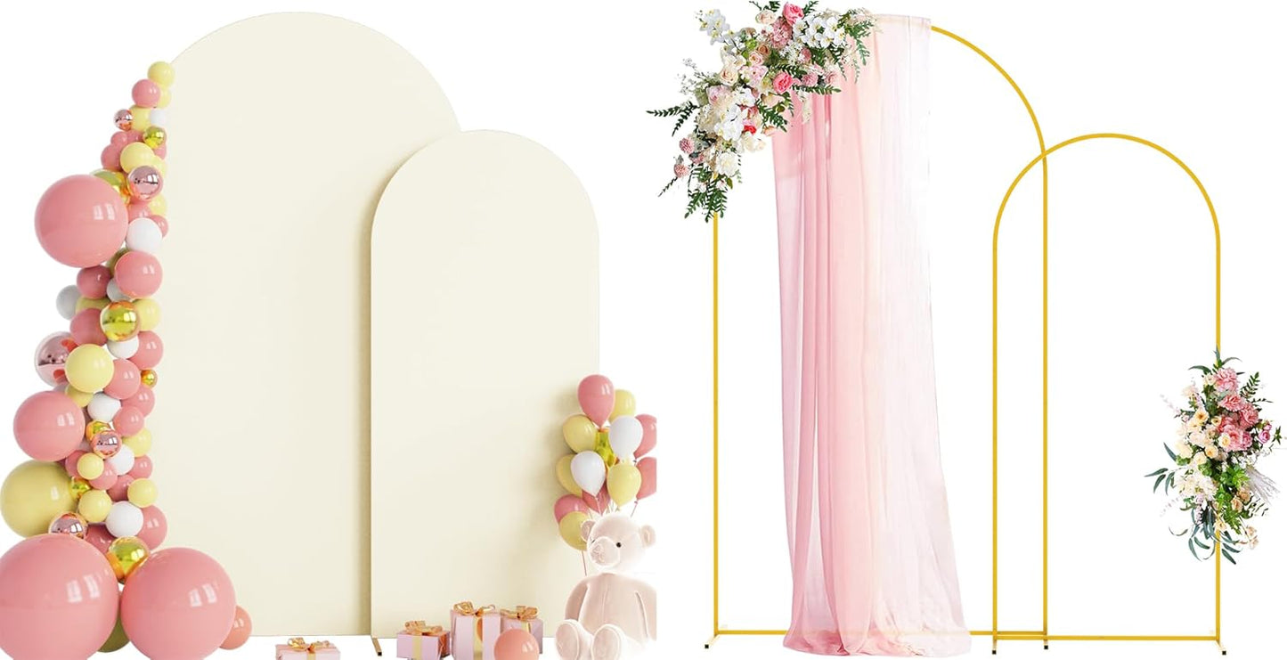 Wokceer Wedding Arch Backdrop Stand and Cover Set of 2 Metal Arch Stand with Arch Cover White 7.2FT, 6FT for Birthday Party Wedding Ceremony Bridal Baby Shower Event Decor