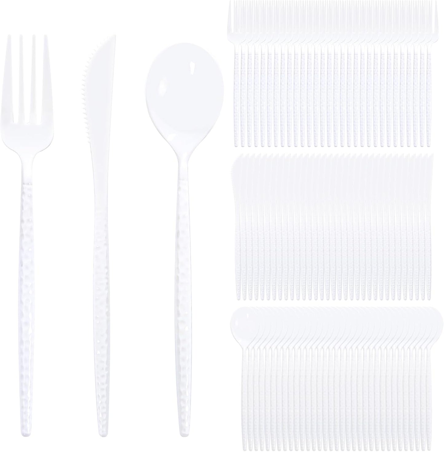 Supernal 360pcs Silver Plastic Cutlery,Elegant Plastic Silverware,Silver Hammed Silverware,Disposable Flatware,Include 120 Forks,120 Knvies,120 Spoons,Perfect for Birthday,Party,Wedding