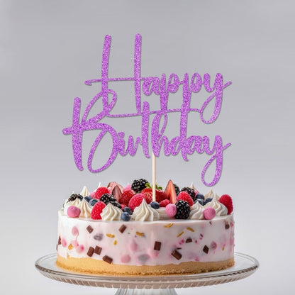 Happy Birthday Cake Topper,black Glitter Cake Pick Bunting Decor for Anniversary Birthday Party Cake Decorations Supplies
