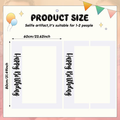 Beeveer 32 x 24 Inch Extra Large Happy Birthday Photo Booth Selfie Frame Props Picture DIY Cutouts Photo Backdrop Cardboard Props for Party Supplies Favors(Vertical,Shiny Gold)