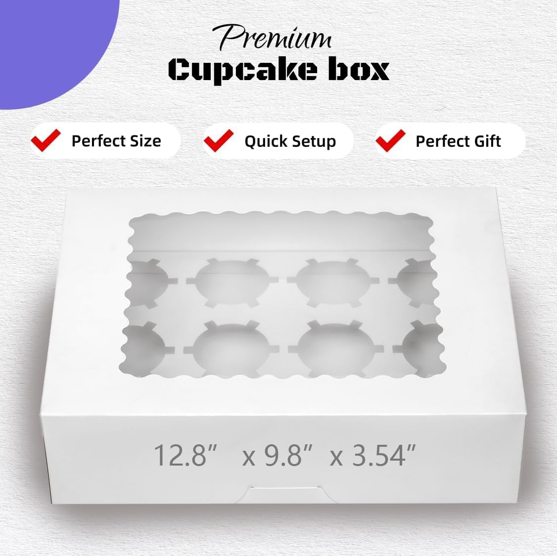 Pre-folded 12 count Cupcake Boxes, 6-Set Cupcake Container with Window Transport Holders Holding 72 pastry Box for Birthday, Holiday, Party Bakery Supplies 12.8" x 9.8" x 3.54" (White-6 Pack)