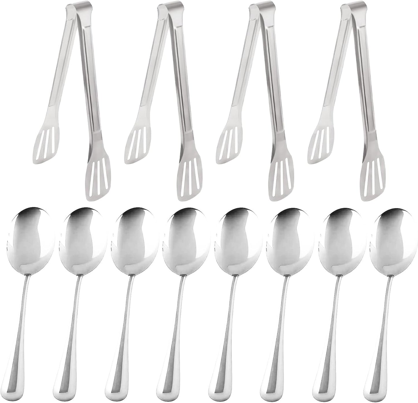 12PCS Stainless Steel Serving Utensils Sets,8 Large Serving Spoons,4 Serving Tongs,Gold Serving Utensills Sets for Buffet Catering Banquet Party (Gold)