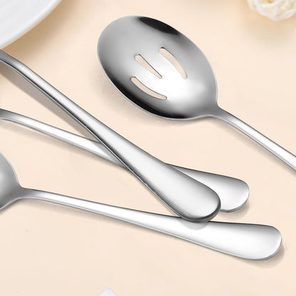 Stainless Steel Serving Utensil Set 10-Piece Buffet Flatware Catering Silverware with Bread Tong,Cake Spatula,Serving Ladles,Salad Fork,Cheese Knife,Large Spoon for Parties Buffet